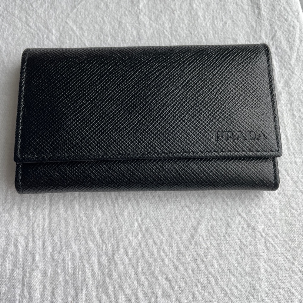 Prada Saffiano Leather Key Holder, Black
